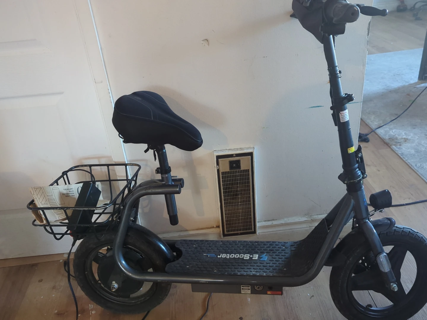Electric Scooter with Seat and Rear Basket