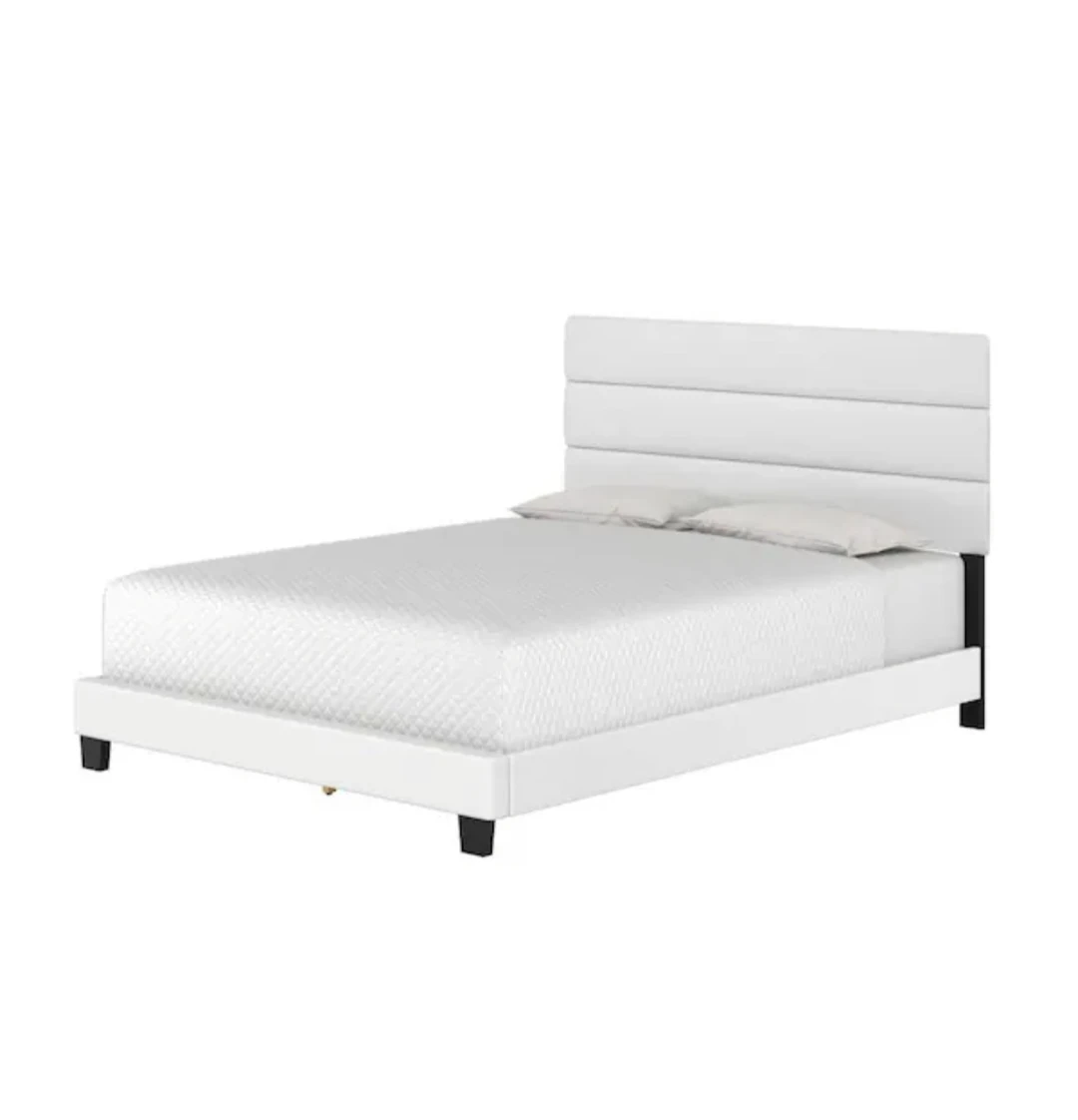 White Faux Leather Full-Size Bed Frame - photo 3
