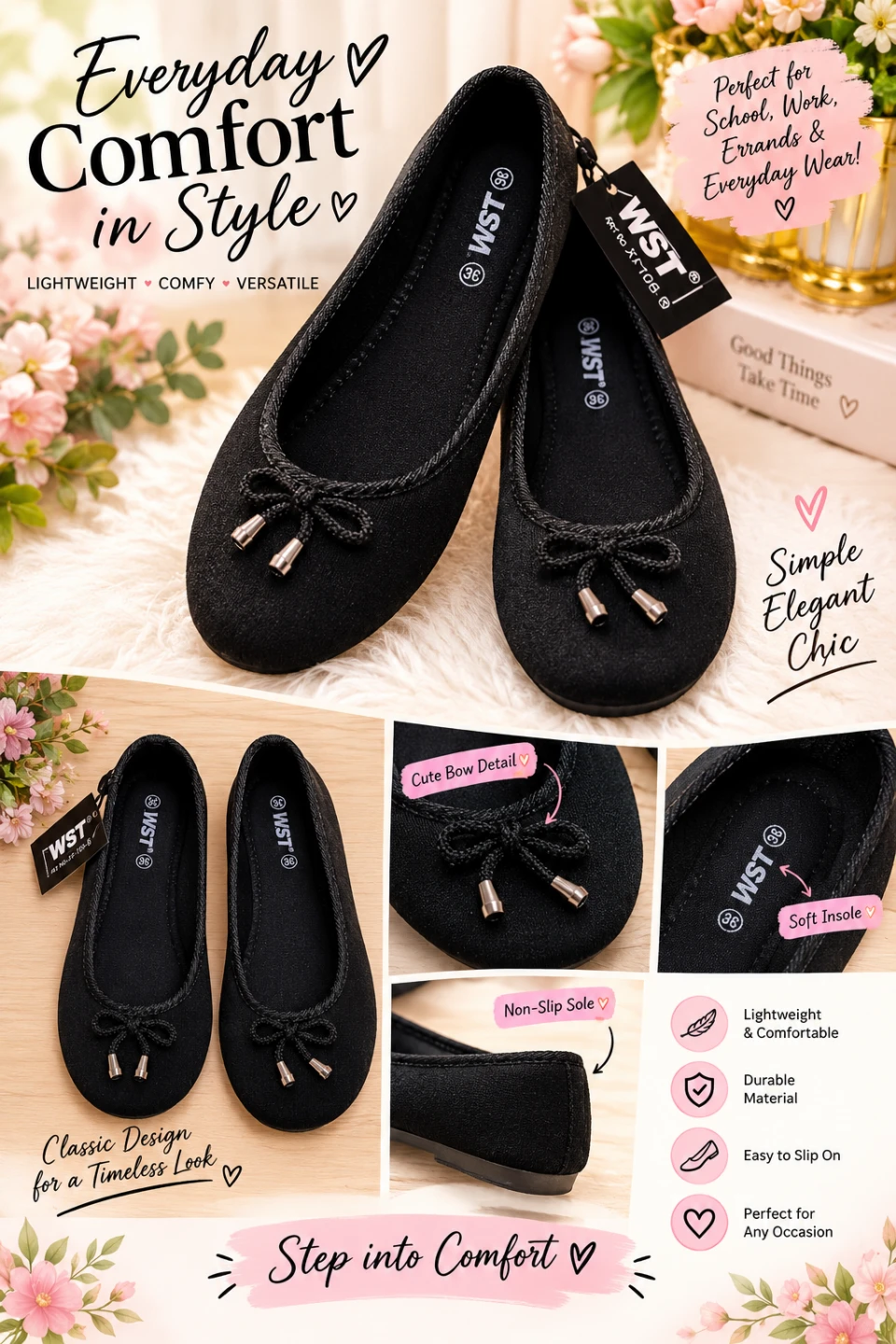 🩰WST Black Ballet Flats Size 6🩰