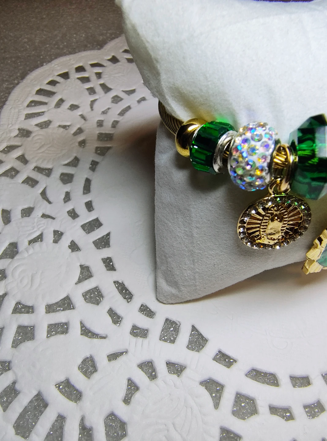 Religious Charm Bracelet with Green Beads - photo 5