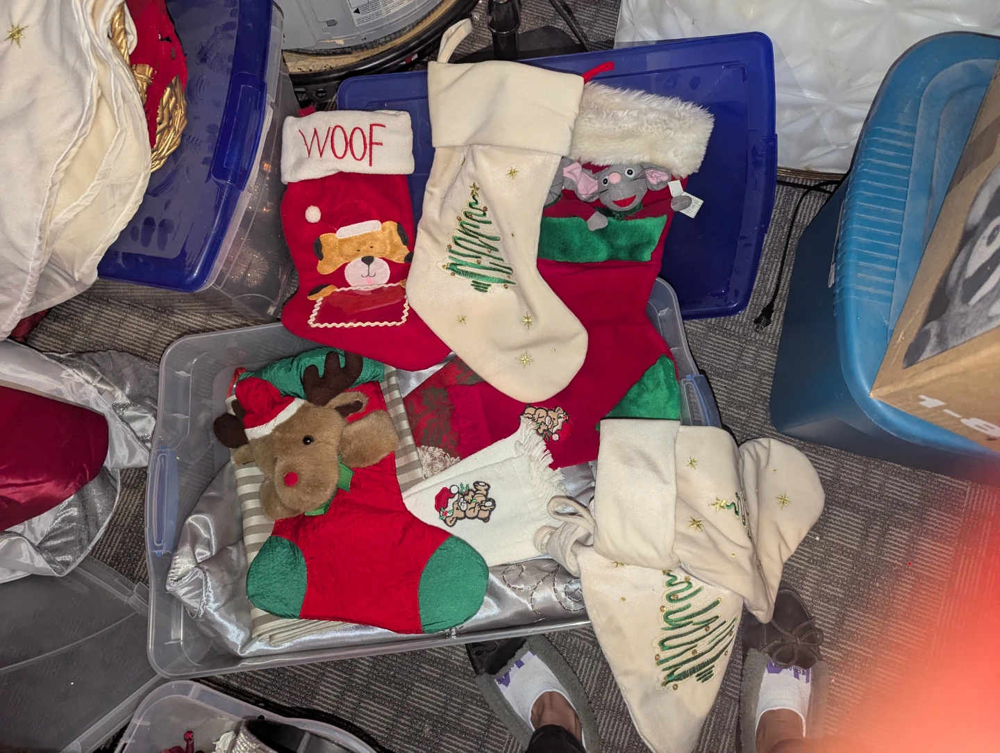 Assorted Christmas Decor and Stockings different prices