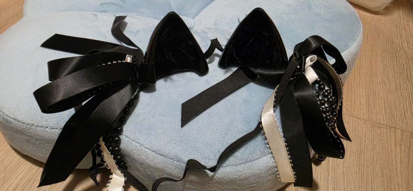 Black Cat Ear Headband with Ribbons