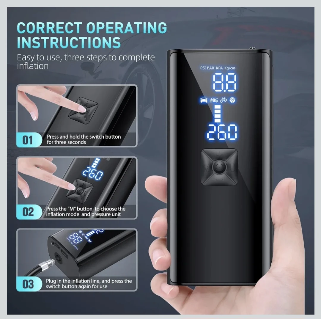 Portable Cordless Tire Inflator 25000mAh - photo 2