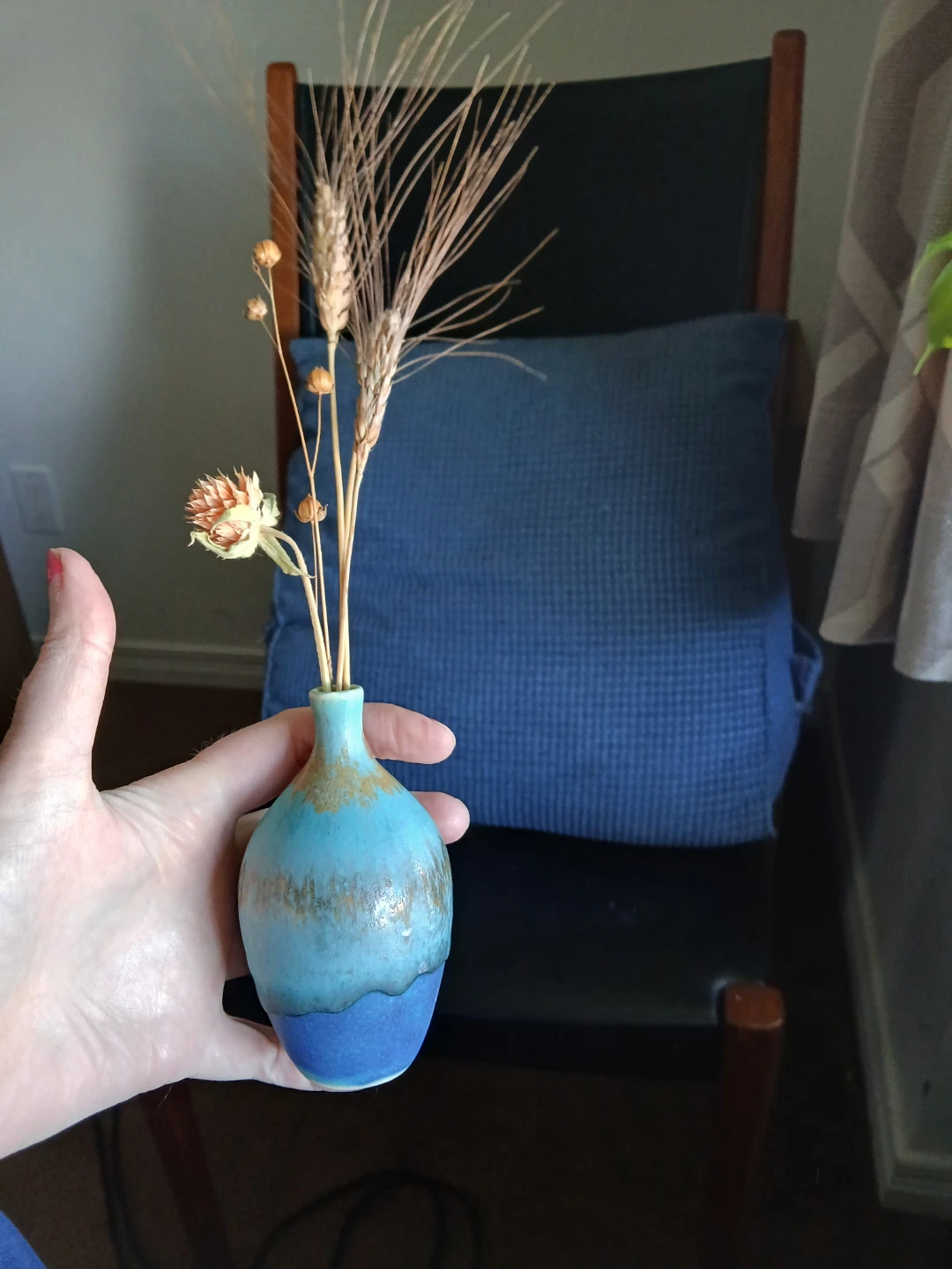 Small Blue Ceramic Bud Vase