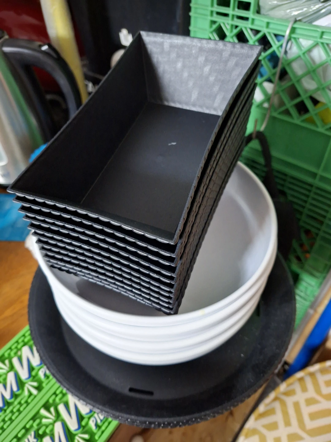 Set of 9 Rectangular Black Plastic Serving Trays