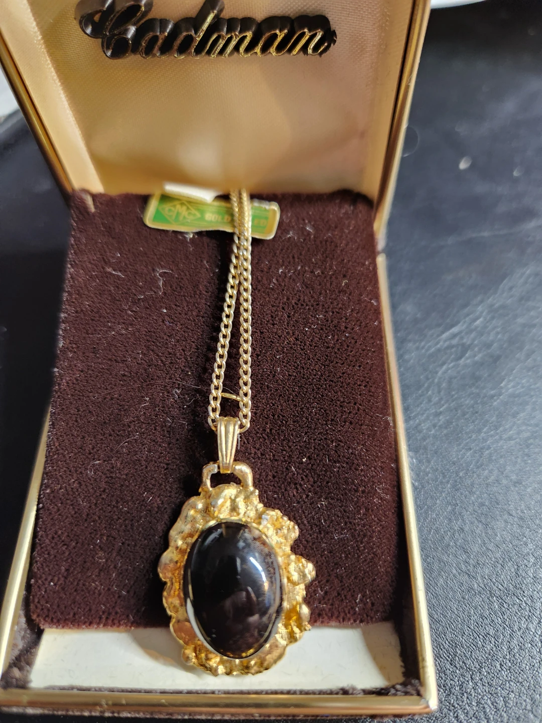 Gold-Tone Chain Necklace with Black Stone Pendant - photo 2