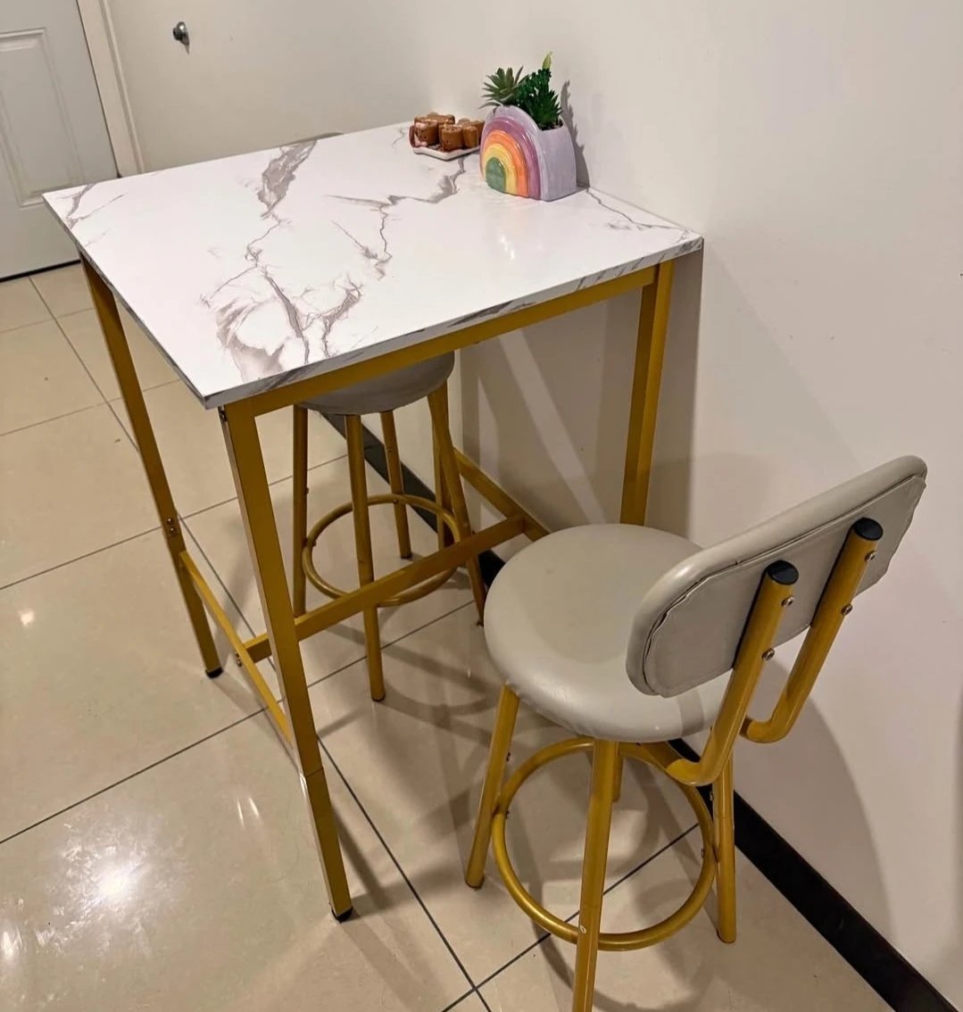 Marble-Look Pub Table with Two Bar Stools
