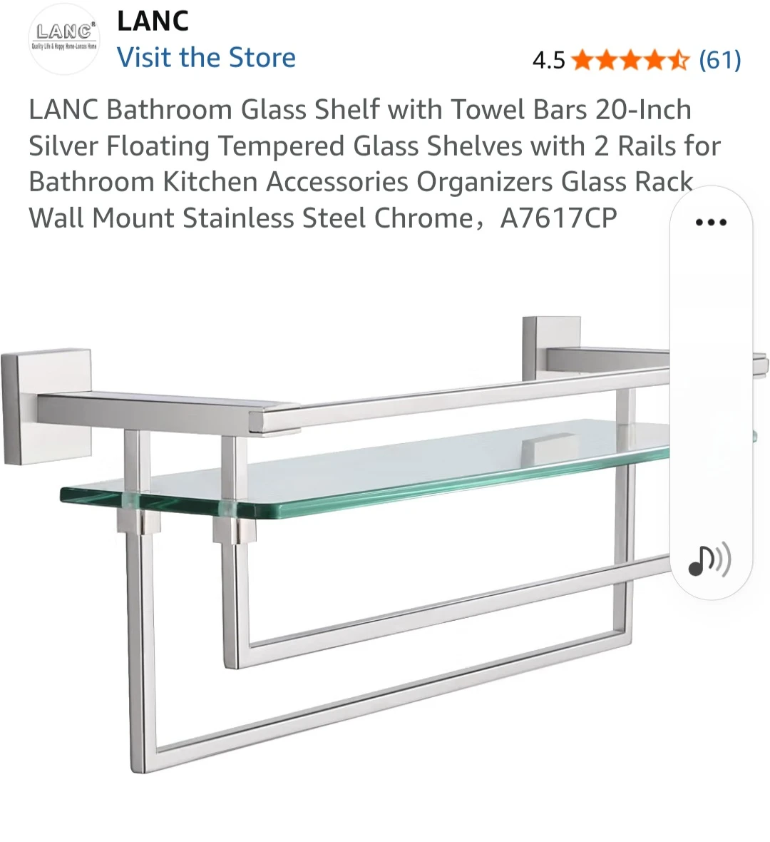 LANC Bathroom Glass Shelf with Towel Bar - photo 3