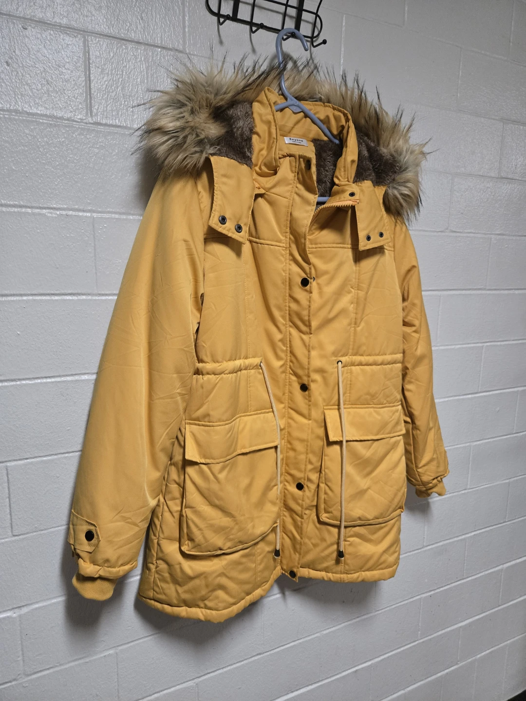 Beyove Mustard Gold Winter Parka Jacket Fleece Hood Size Large - photo 5