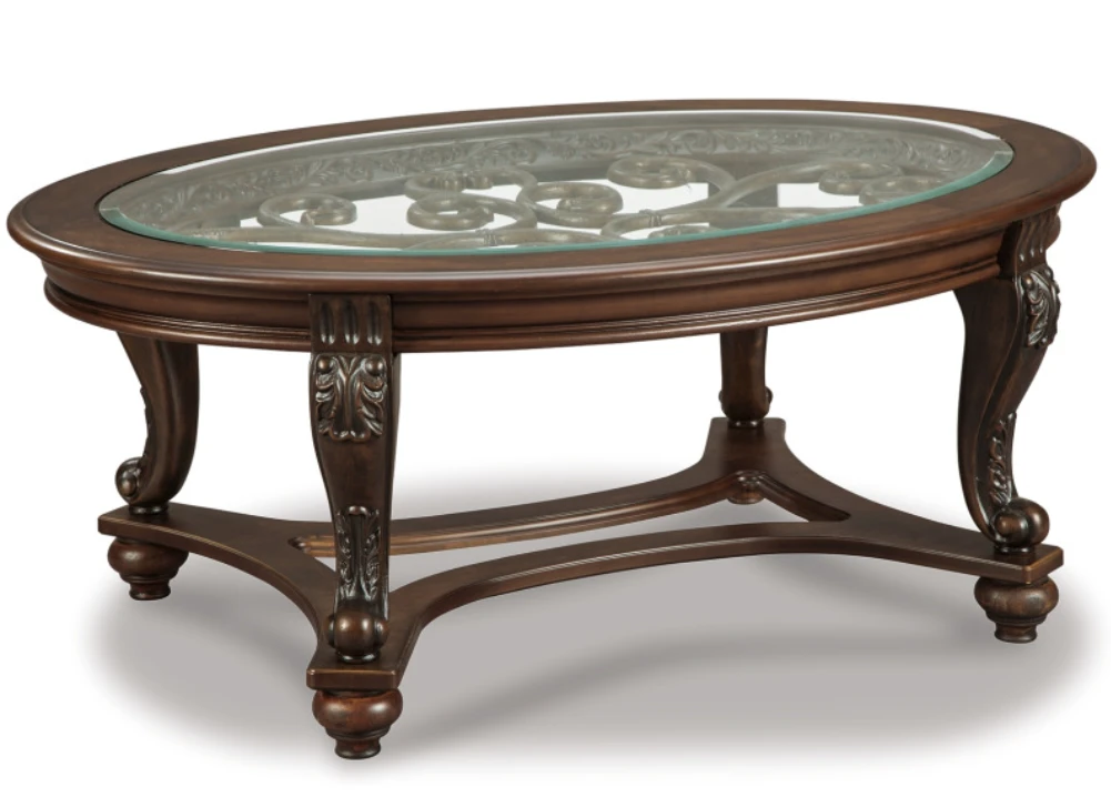 Oval Wood and Glass Coffee Table - photo 3