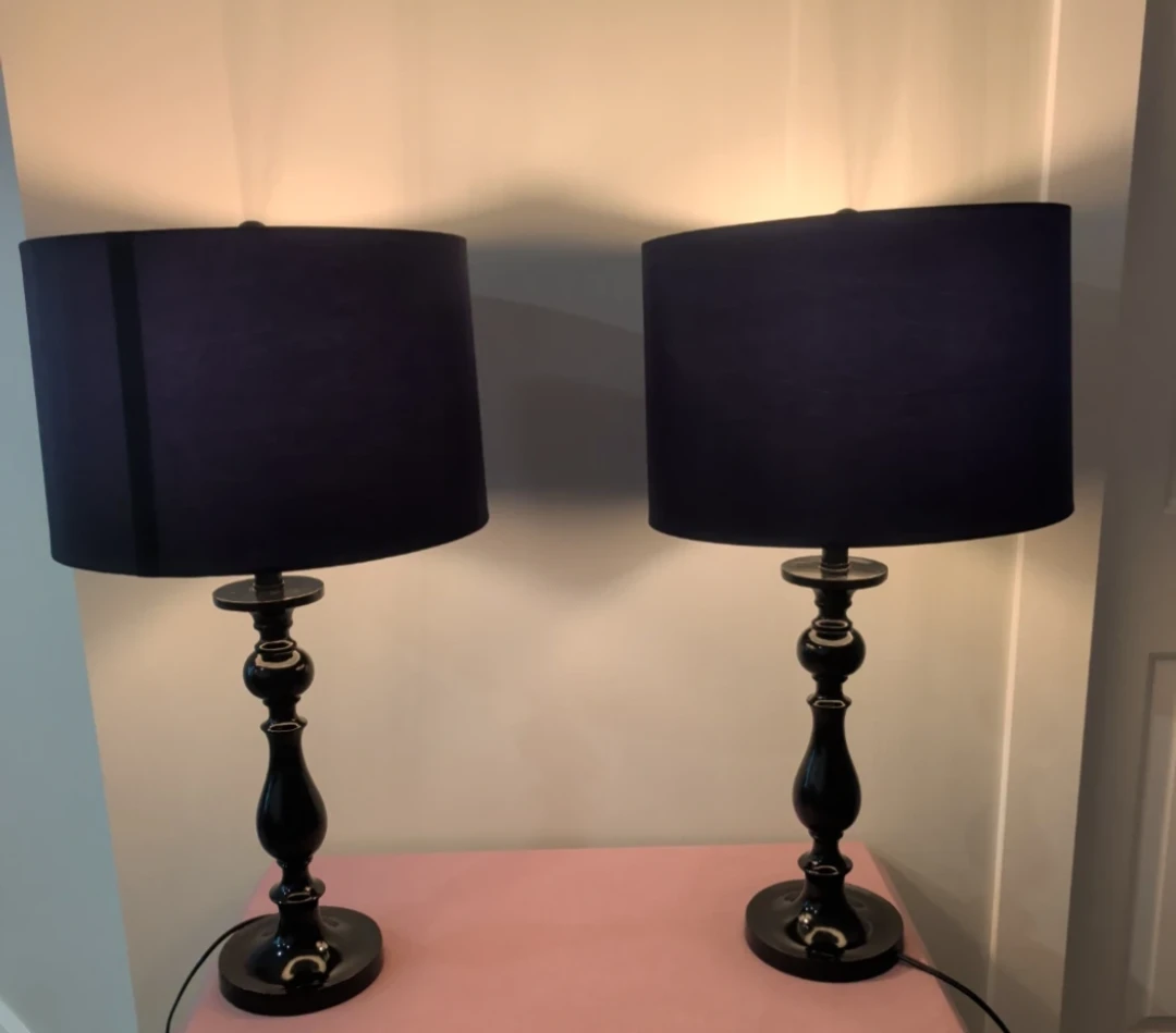 Set of 2 Elegant Black 3-Way Table Lamps + New Edison Bulbs