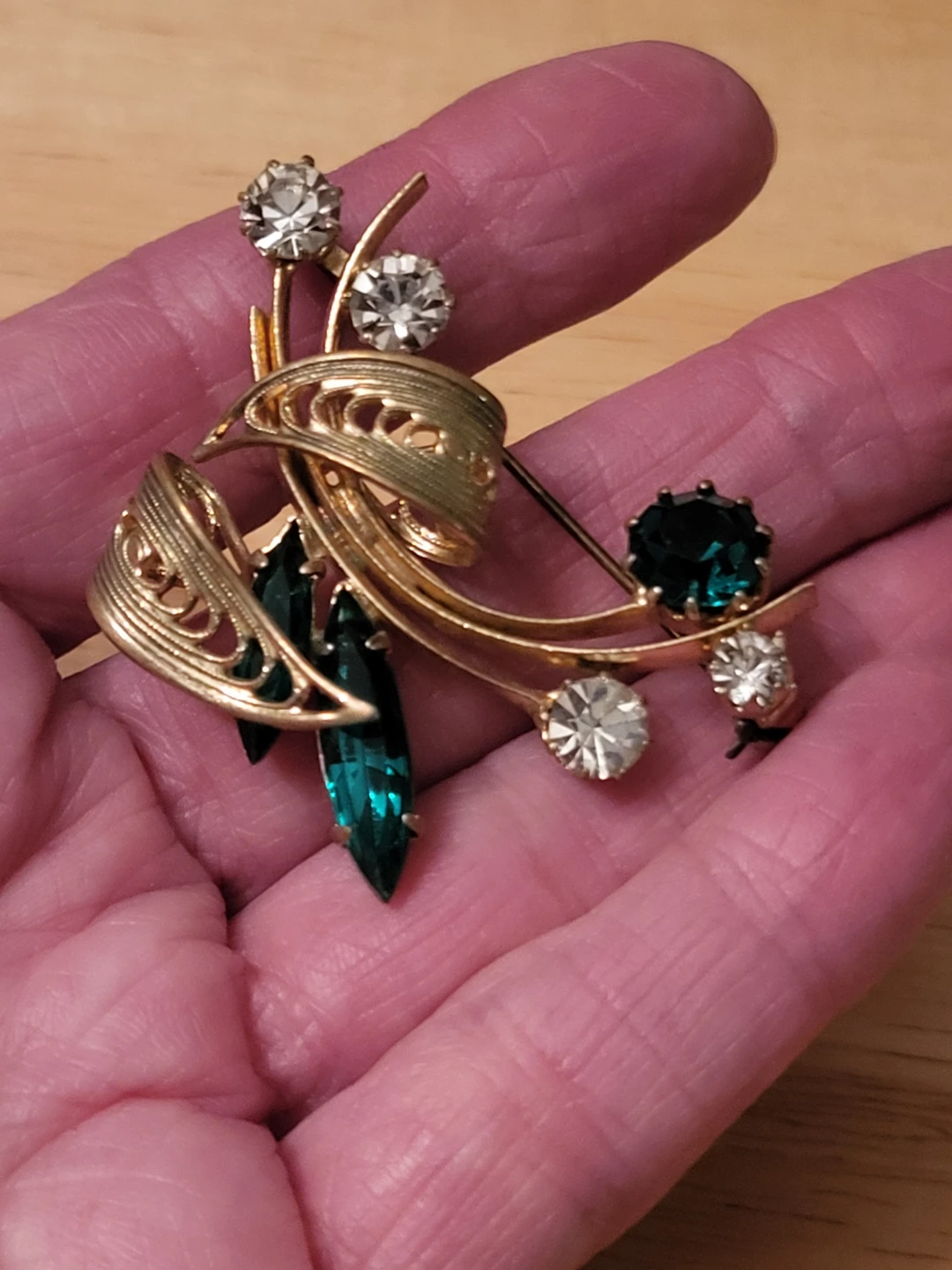 Vintage Gold-Tone Rhinestone Brooch