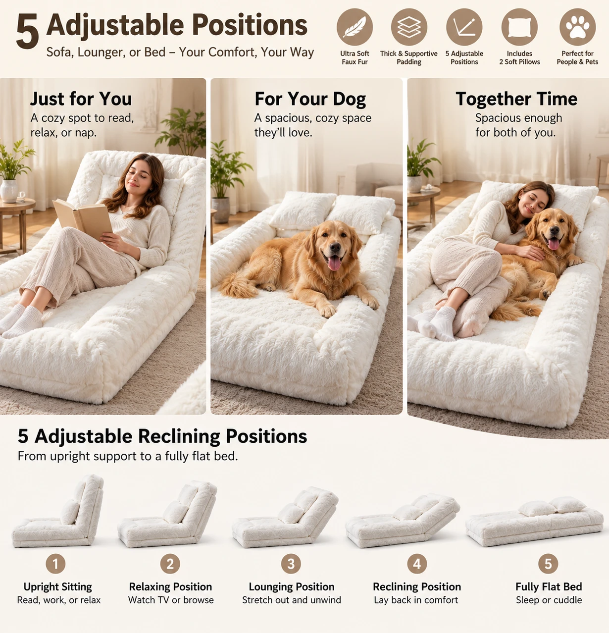 🤍🐾 BRAND NEW – Luxury Oversized Human Dog Bed / Recliner
