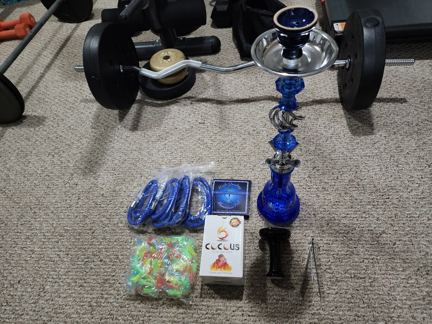 Blue Glass Hookah Set and Extras Never Used