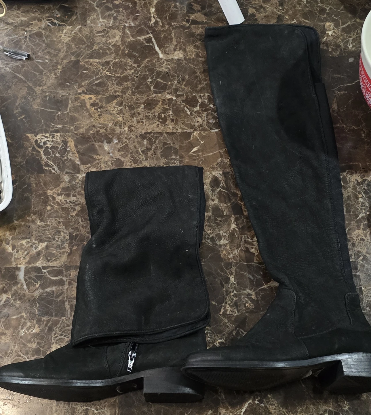 black suede over-the-knee boots