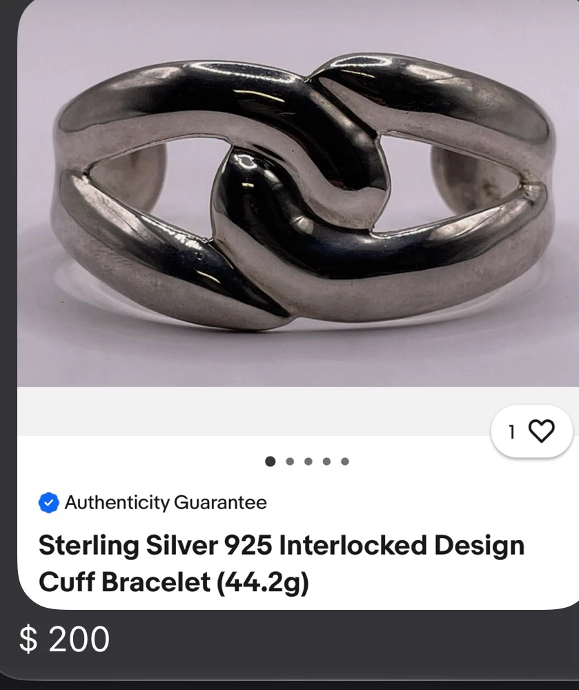 Sterling Silver 925 Interlocked Design Cuff Bracelet