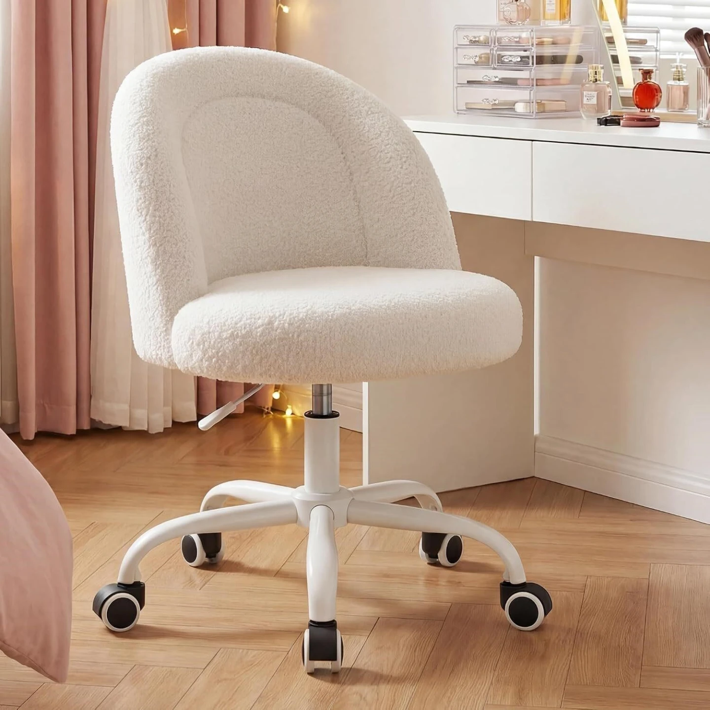 White Faux Sheepskin Home Office Chair