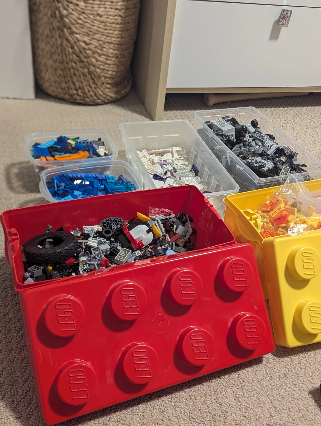 Large Collection of LEGO Bricks with Storage Tubs