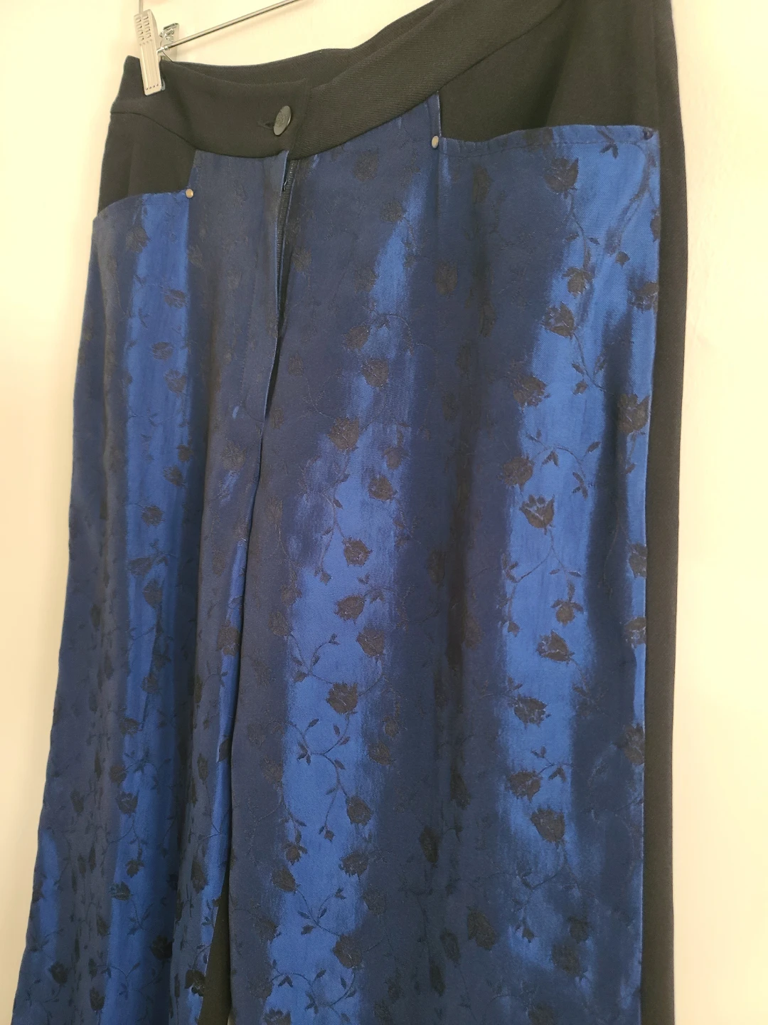 NWT Taiwanese Designer Royal Blue Jacquard Wide Leg Pants Size 6 - photo 4