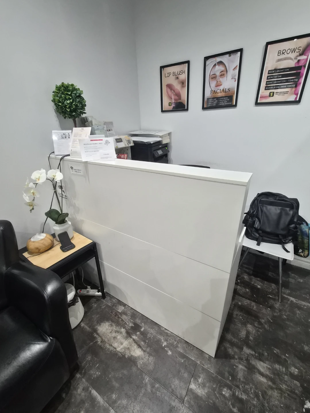 White L shape Reception Desk with Storage