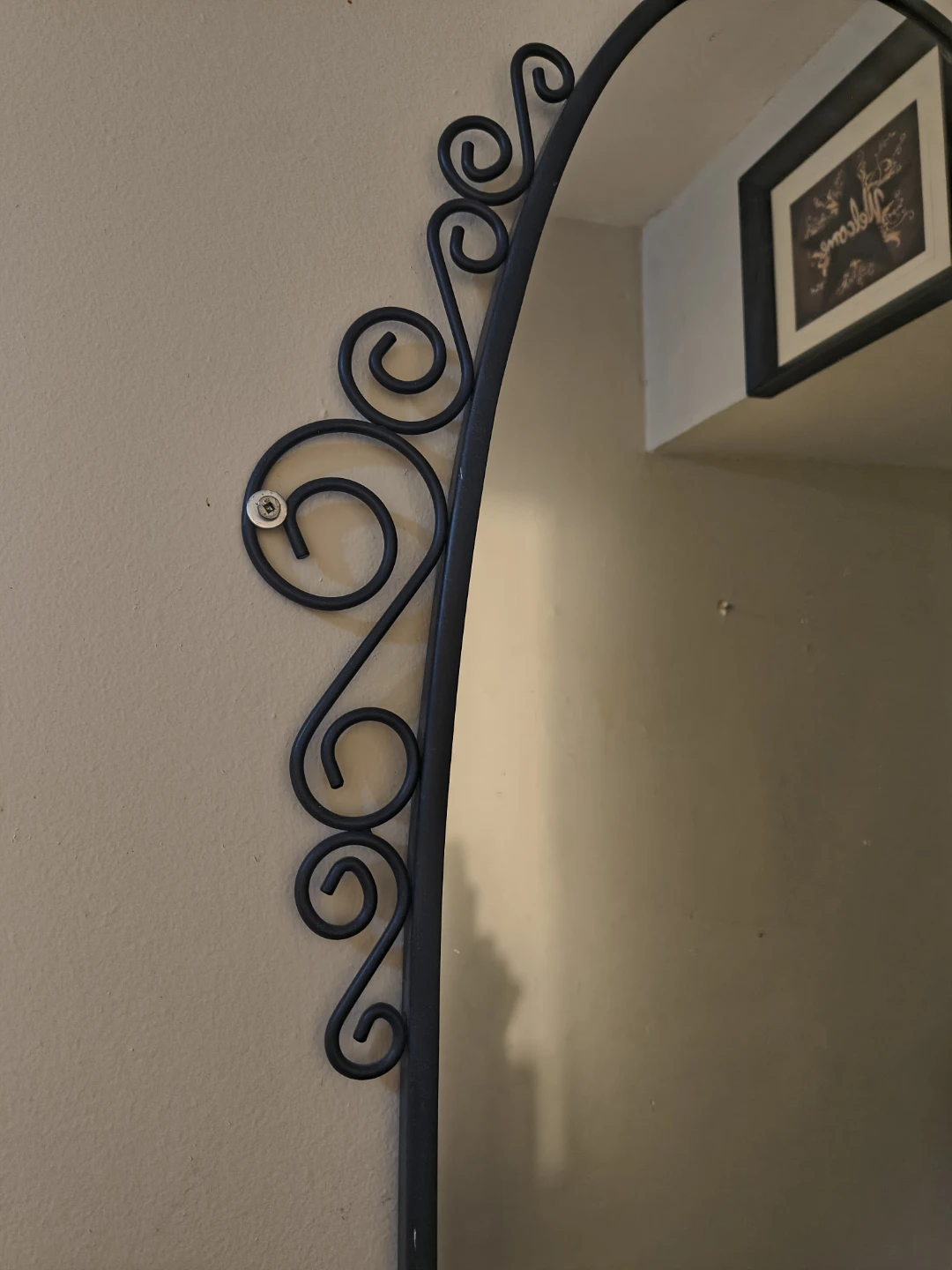 Xl Oval Wall Mirror with Black Scrollwork Metal Frame - photo 2