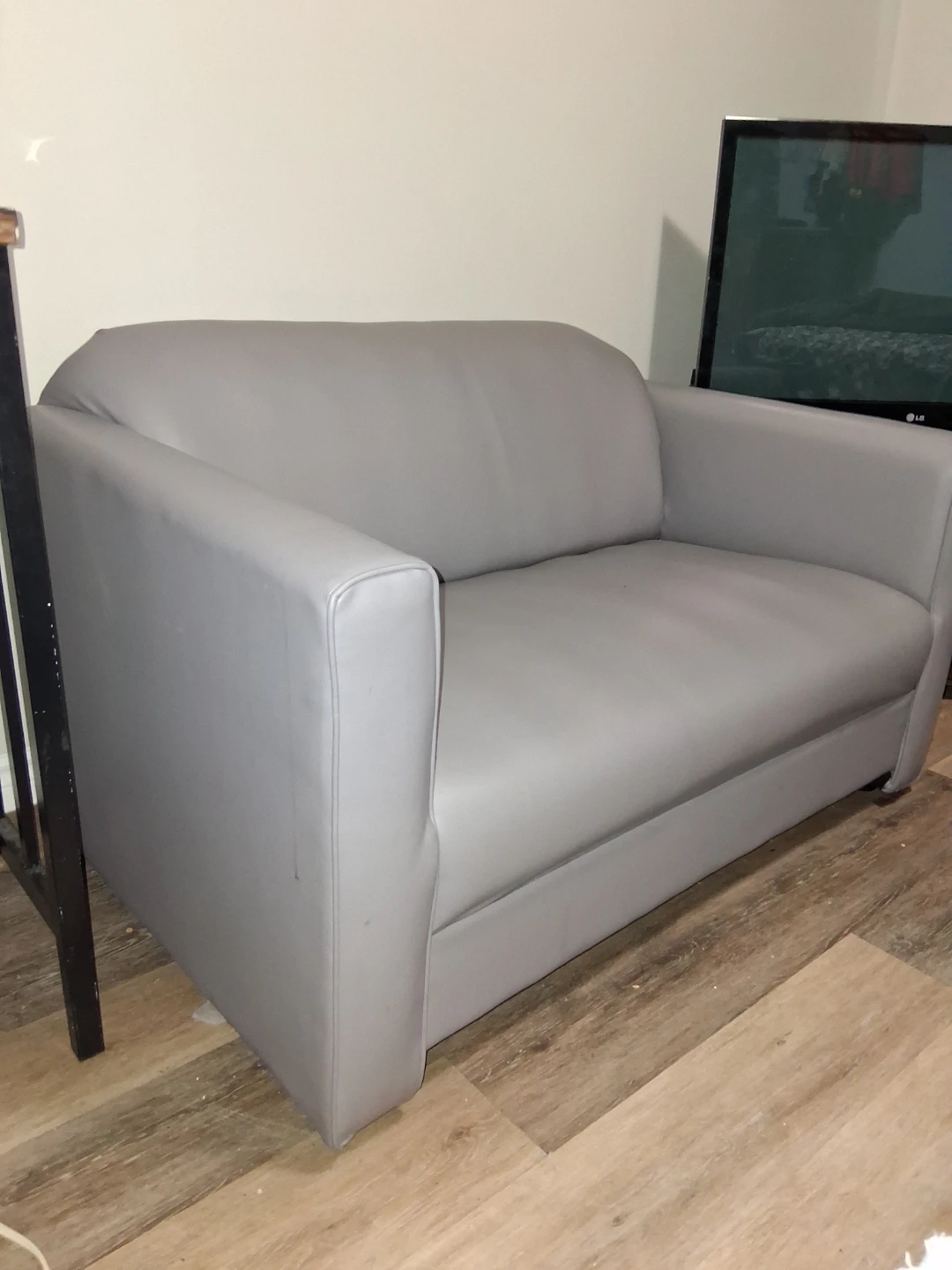 Grey Faux Leather Loveseat