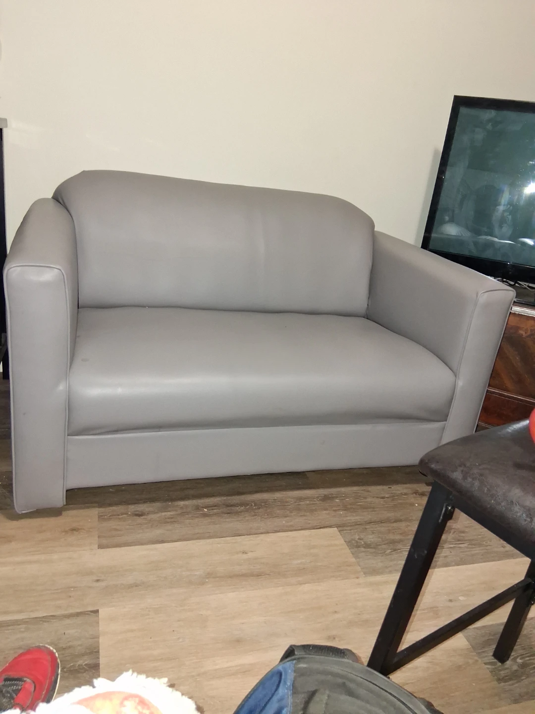 Grey Faux Leather Loveseat - photo 2