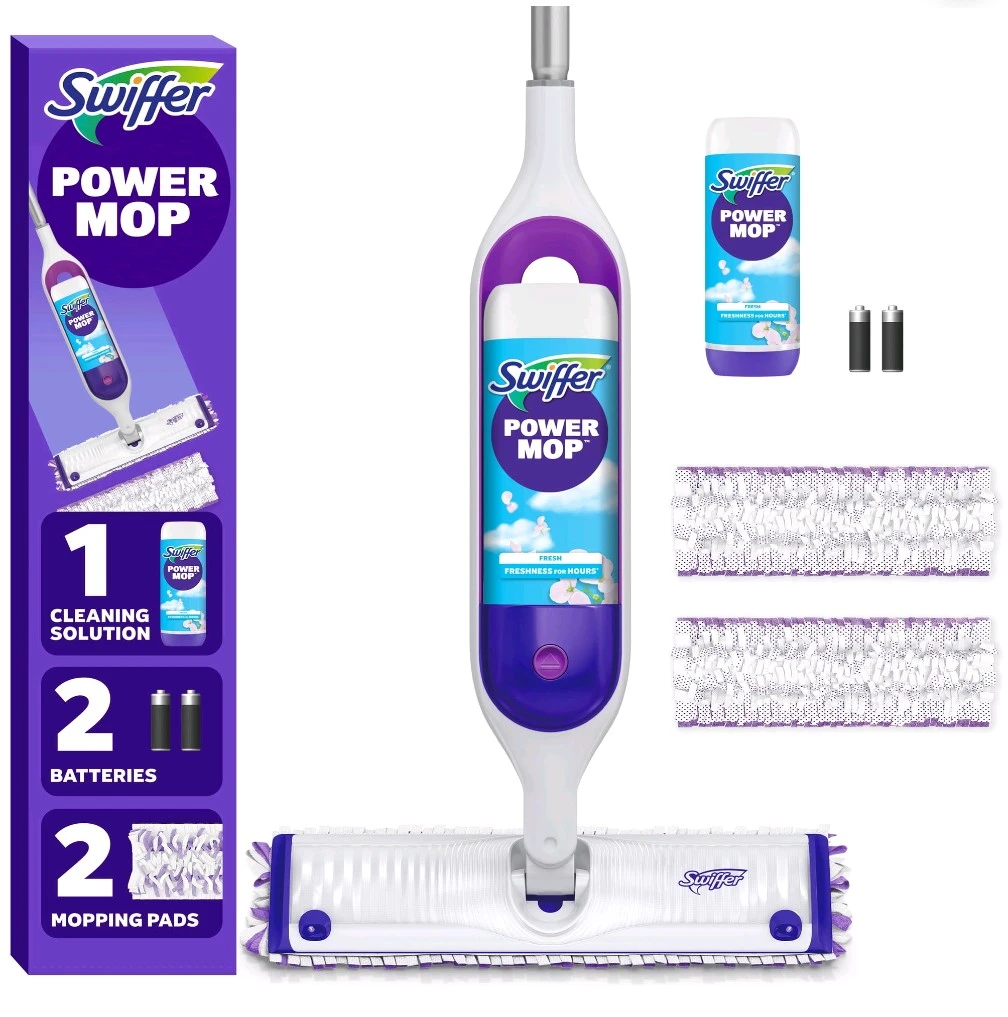 Swiffer PowerMop Kit (with 2 New Pads + 1 New Solution Bottle)