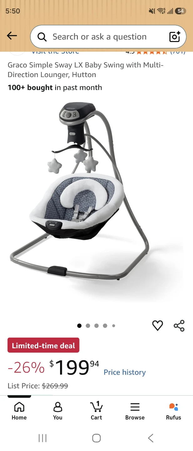 Graco Simple Sway LX Baby Swing with Multi Direction Lounger - photo 2