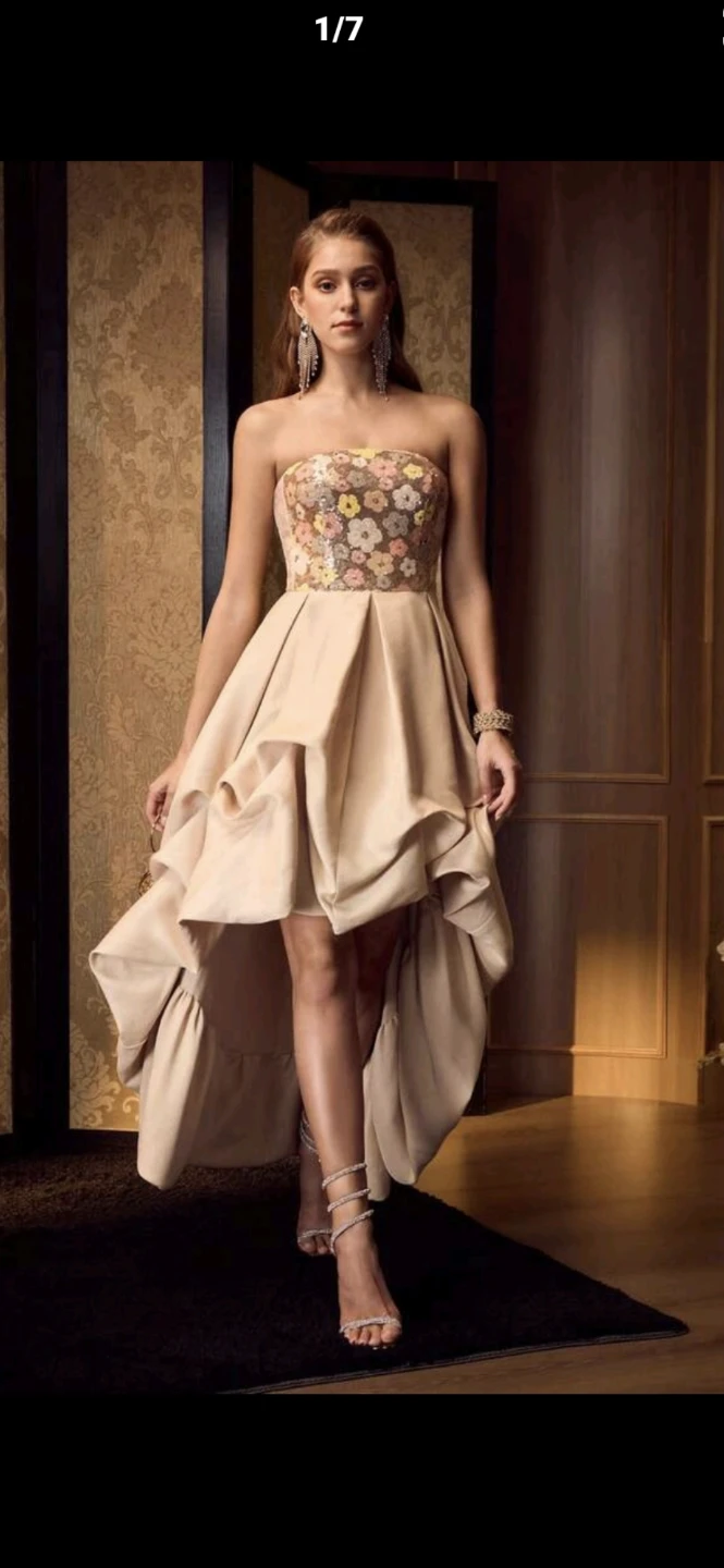 Floral Sequin High-Low Strapless Dress - photo 4