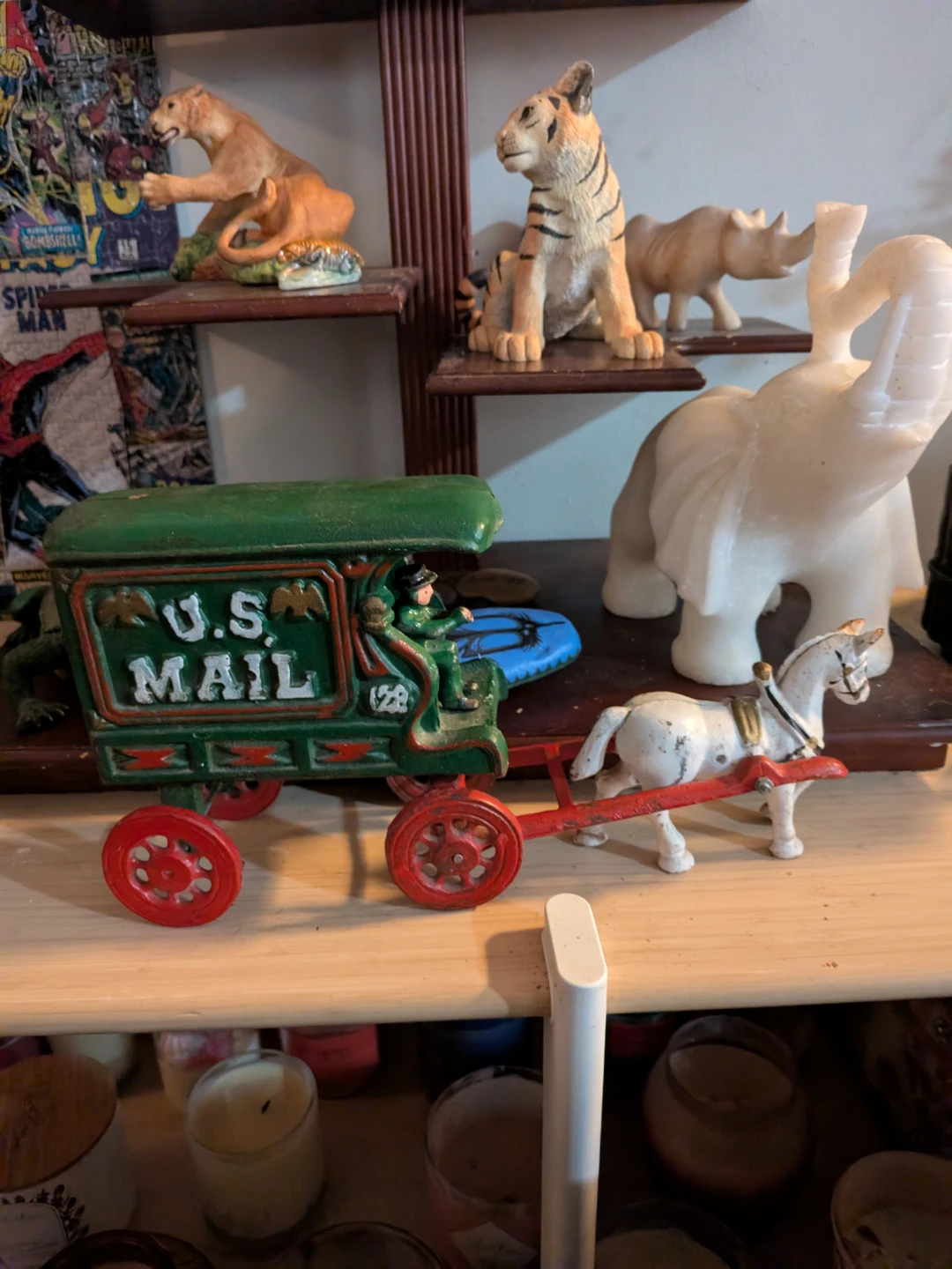 Vintage Cast Iron U.S. Mail Horse and Wagon Toy - photo 2