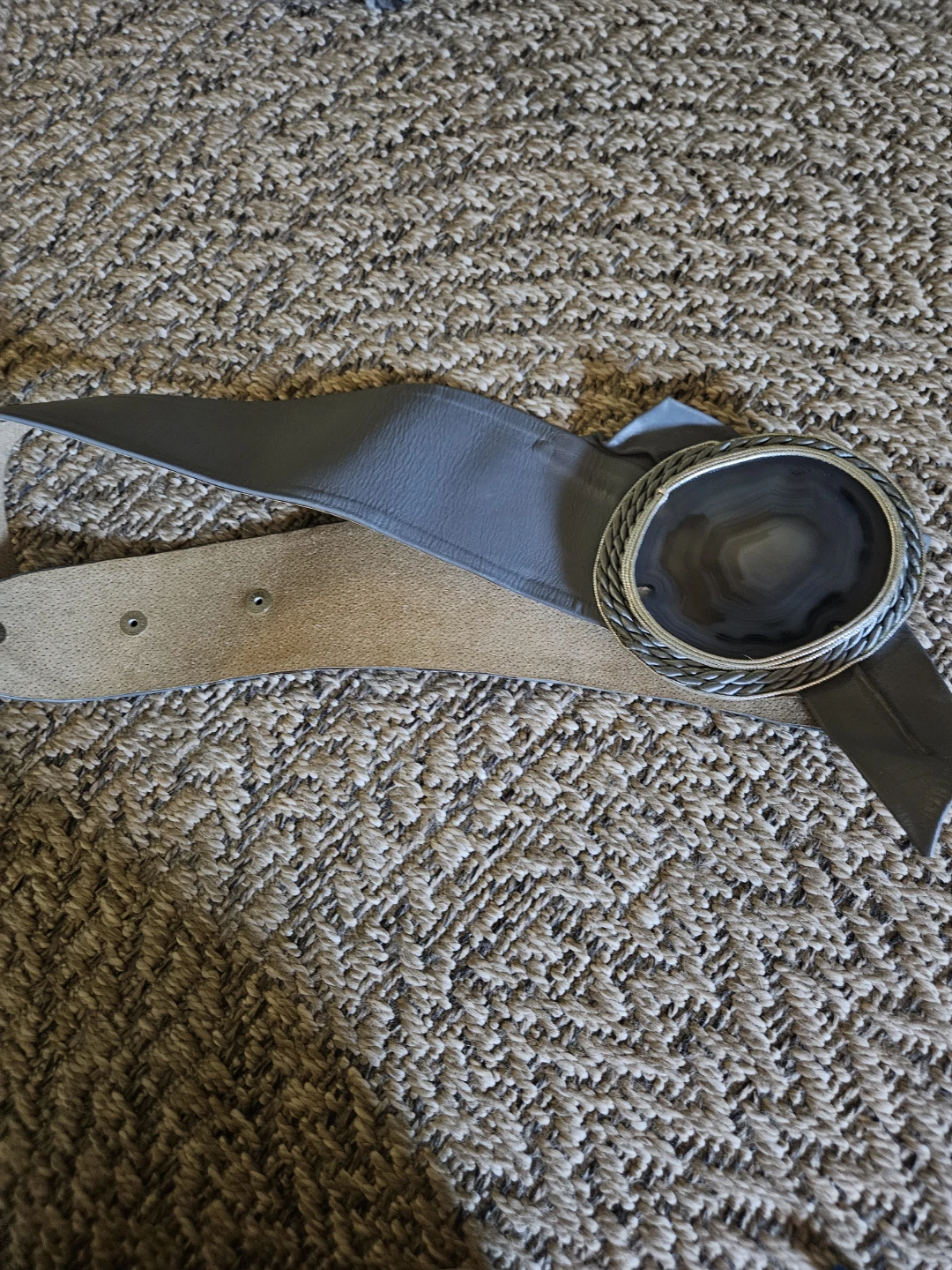 Blue Leather Belt with Agate Stone Buckle - photo 3