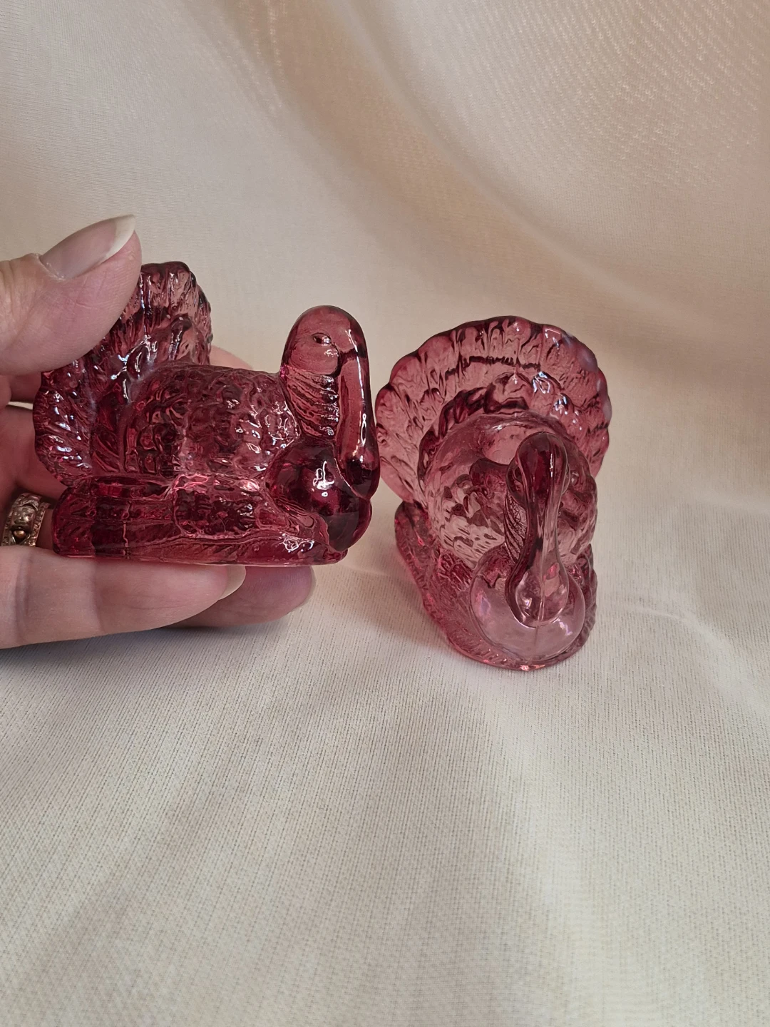 Pair of Vintage Crystal Pink Turkey Mini Candle Holders - photo 5