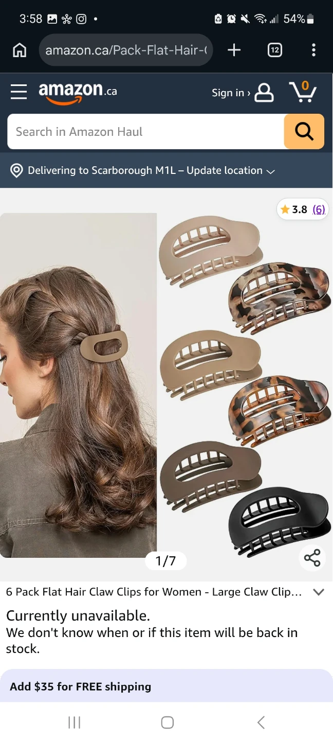 New 6 Pack Large Flat Hair Claw Clips