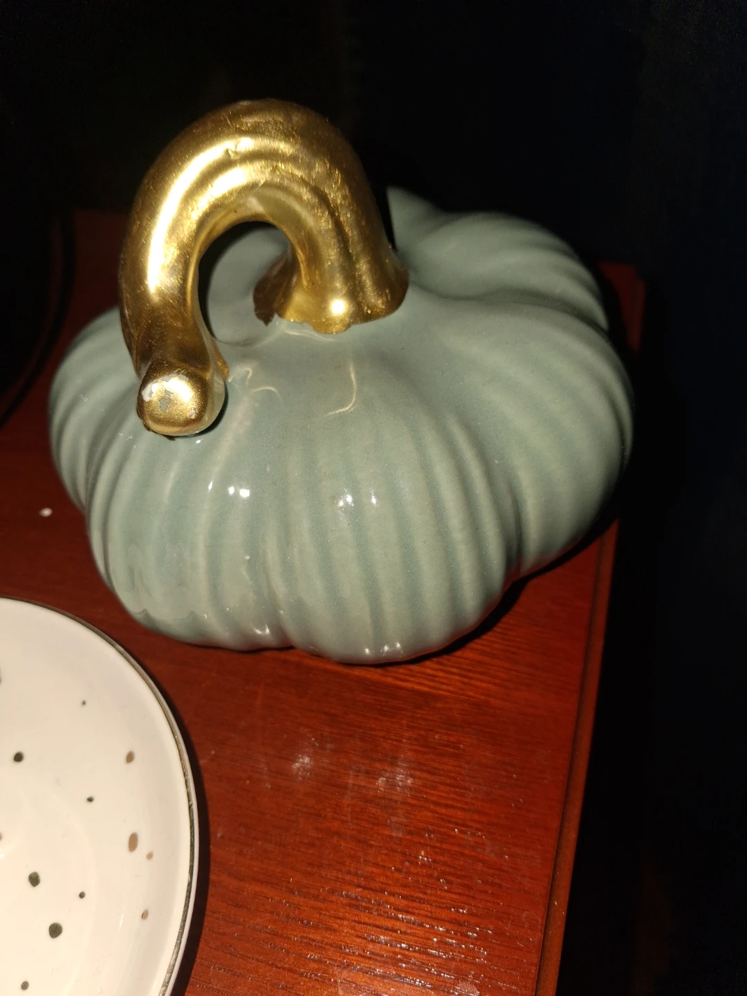 Ceramic Pumpkin Decoration with Gold Stem