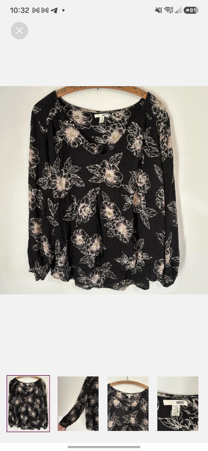 Amuse Society Floral Long Sleeve Blouse Black