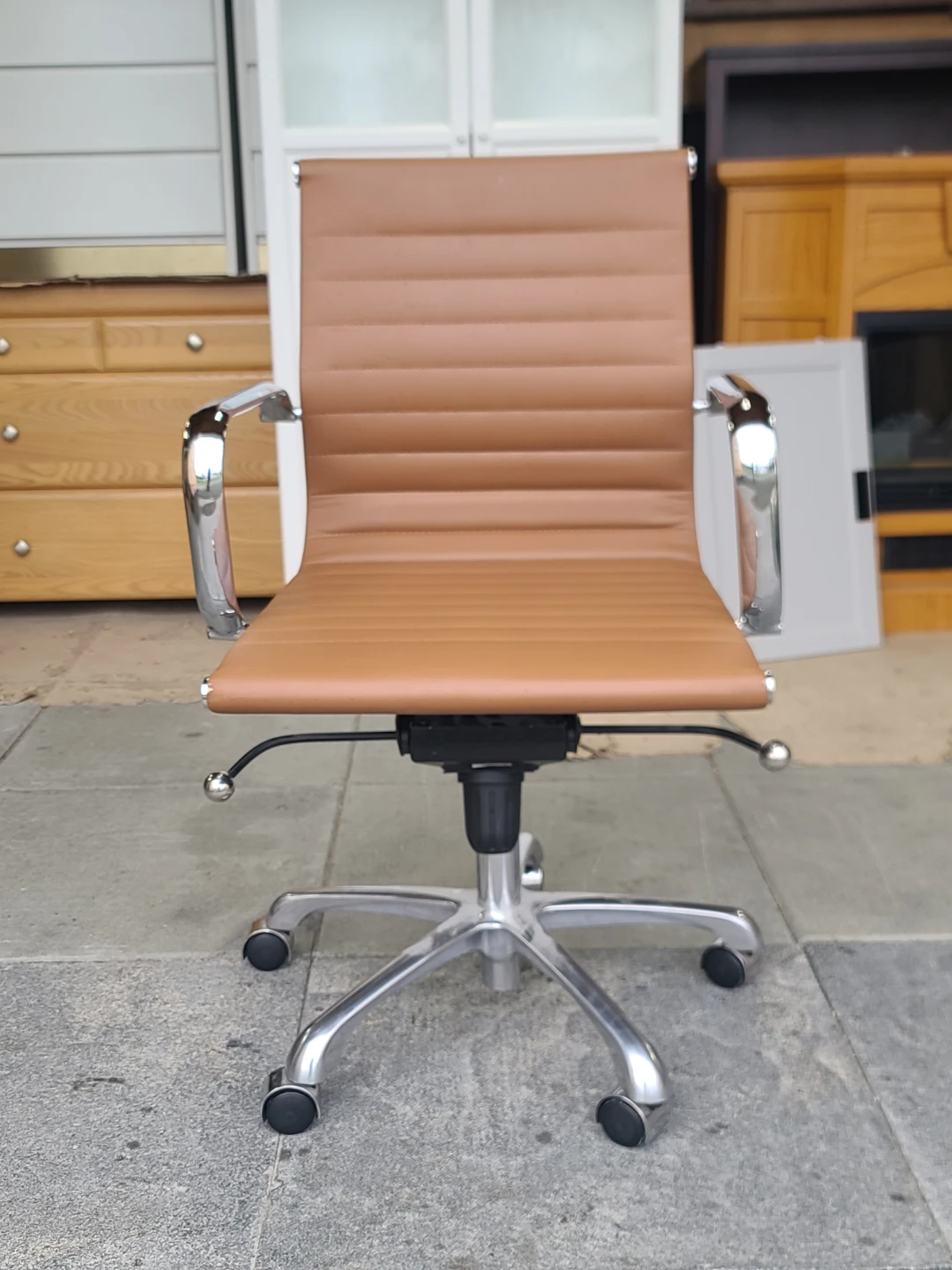 Cognac Faux Leather & Chrome Executive Office Chair