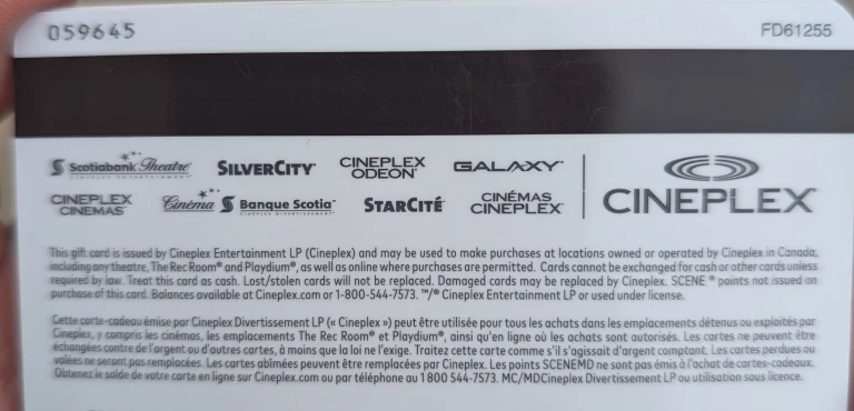 Cineplex Gift Cards - 120 dollars Value (Unscratched) - photo 2