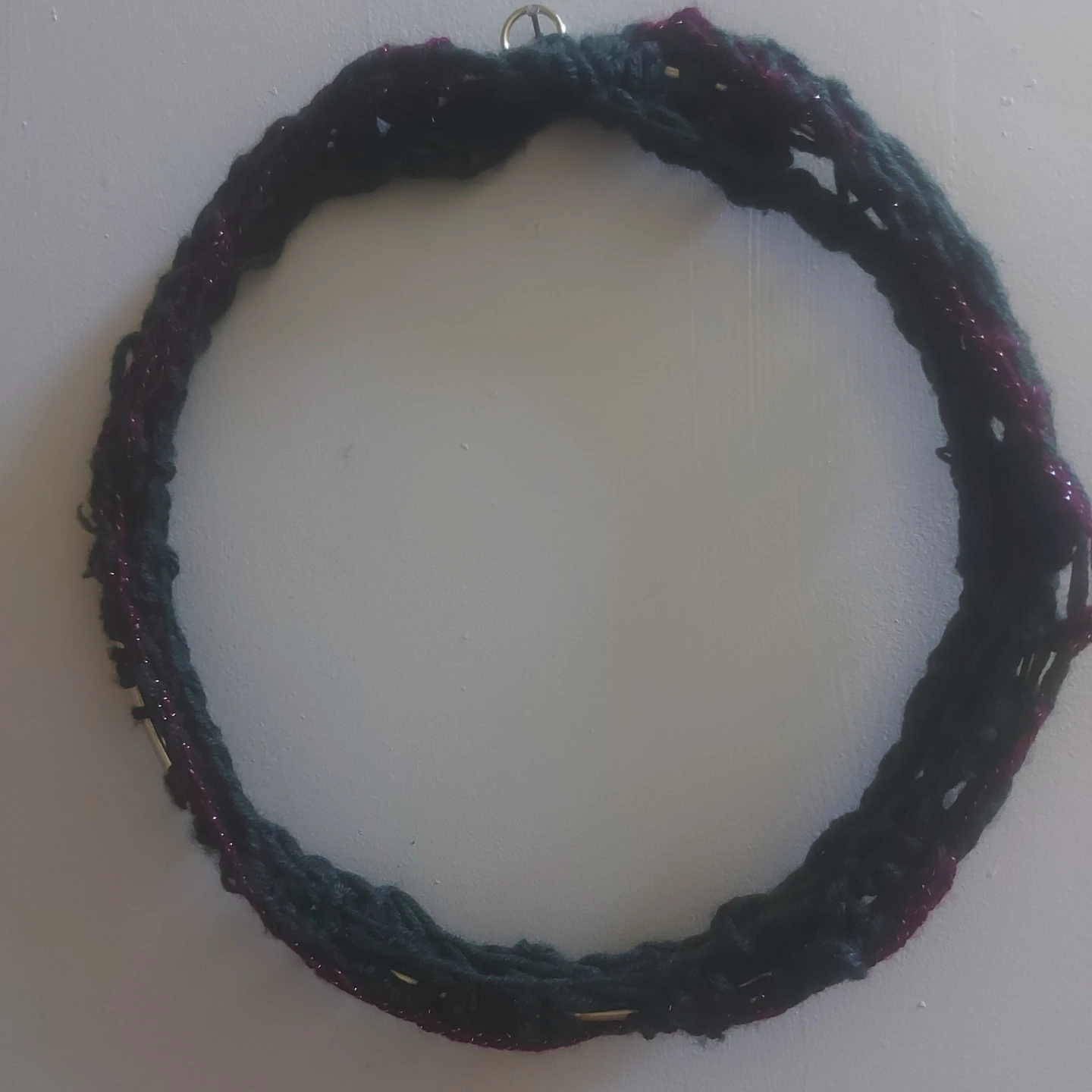 Handmade Dark Green/Red Crocheted Christmas Wreath. - photo 2