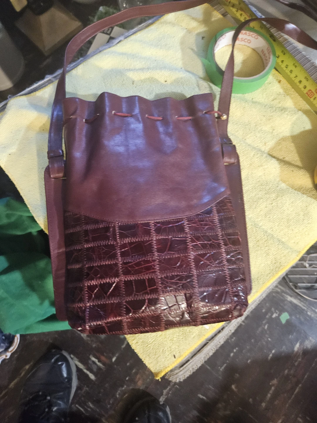 Burgundy Leather Drawstring Bucket Bag - photo 3