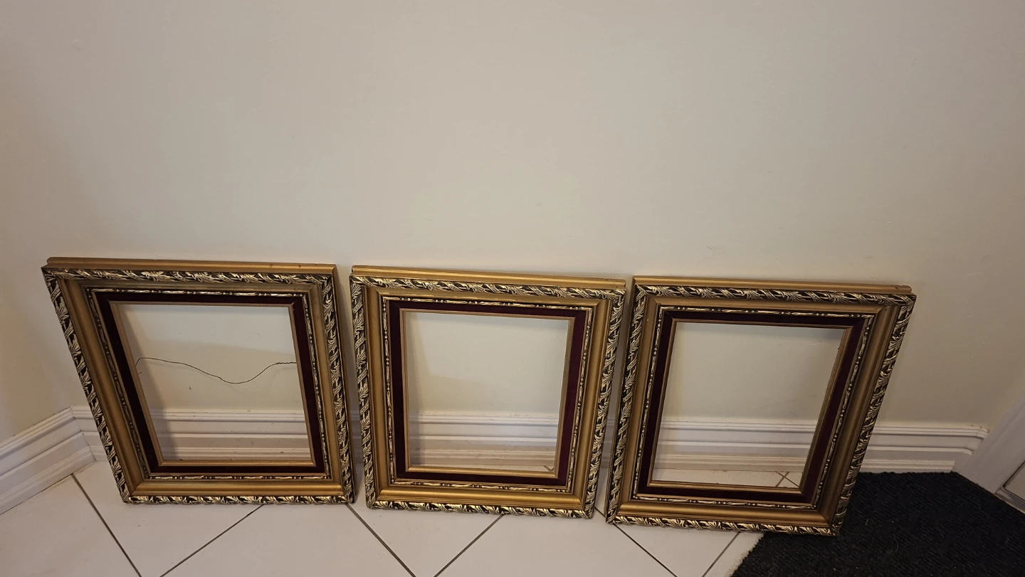 Set of 3 ornate gold and burgundy picture frames