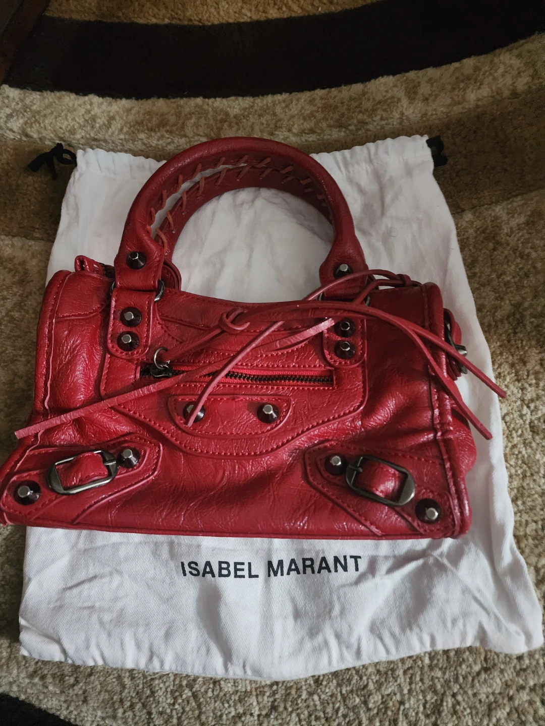 Red Leather Studded Handbag - photo 3