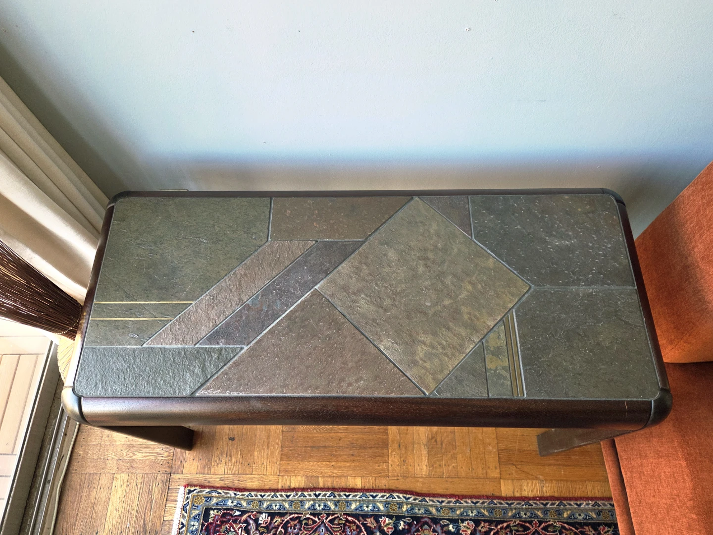 Vintage Brutalist Stone Tile Top Console Table - photo 4