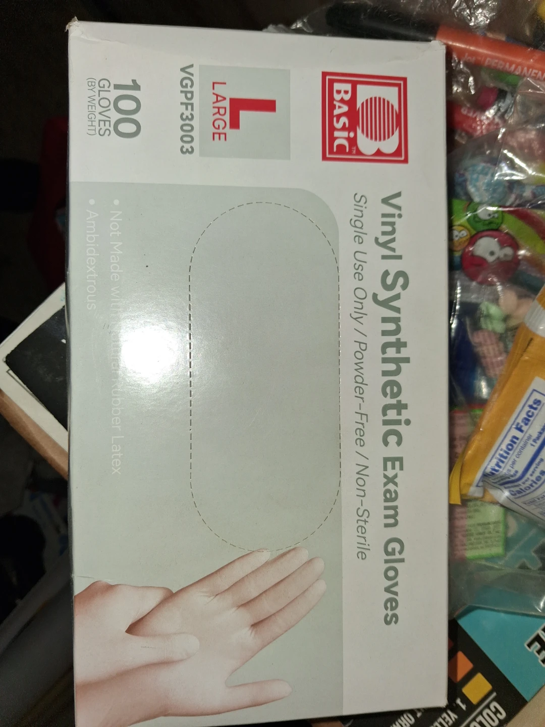 Basic Brand Vinyl Synthetic Exam Gloves Size Large