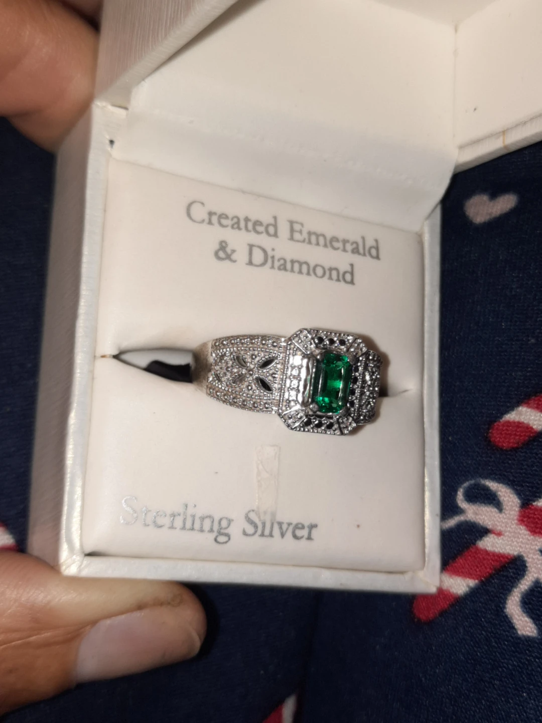 Created Emerald and Diamond Sterling Silver Ring - photo 3
