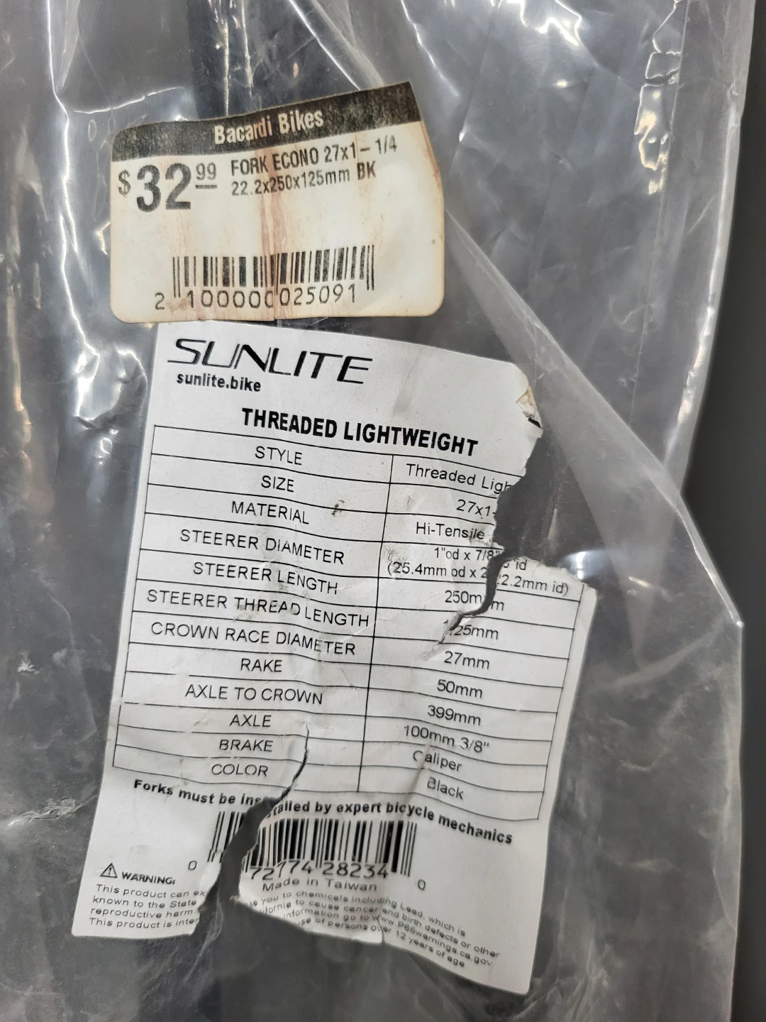 Sunlite Threaded Lightweight Bicycle Fork 27x1-1/4
