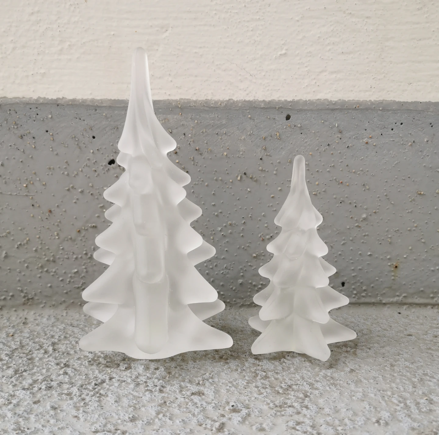 Vintage Frosted Glass Christmas Tree Figurine Set 2 PCS
