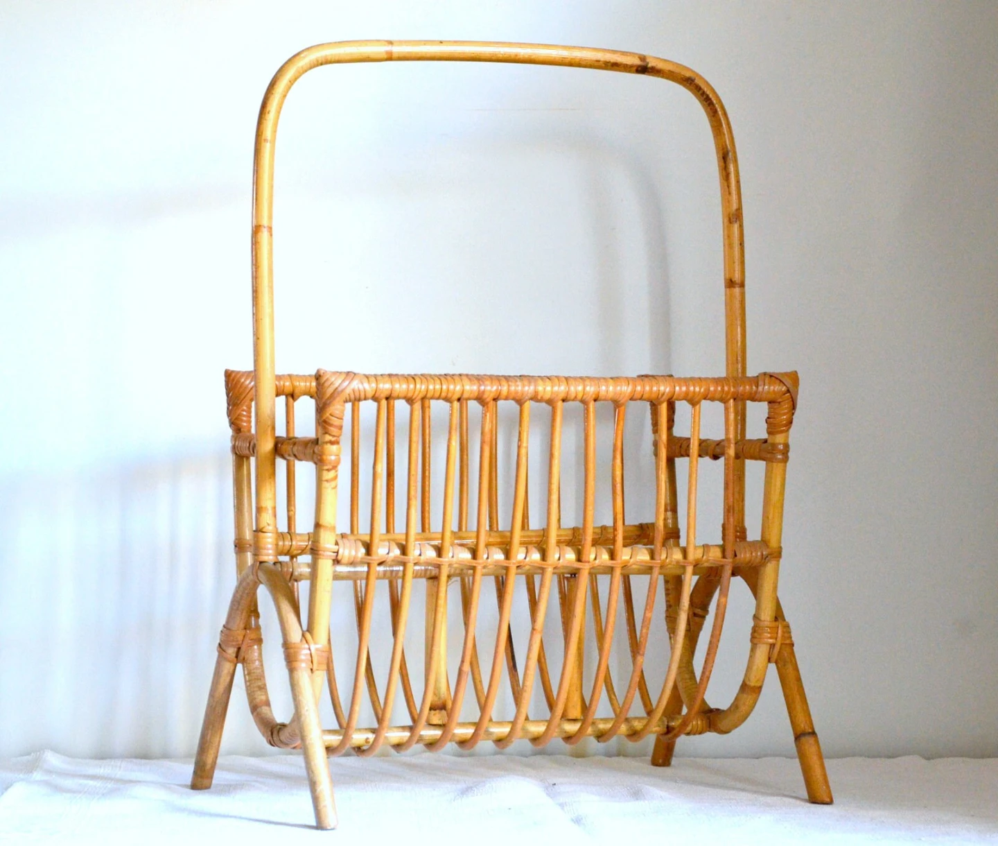 1950 FRENCH WICKER MAGAZINE RACK