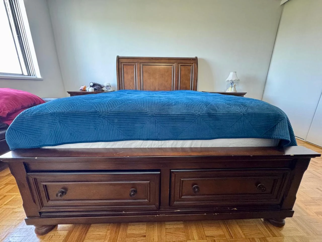 Dark Wood Queen Bed Frame and Matching Dresser with Mirror - photo 4