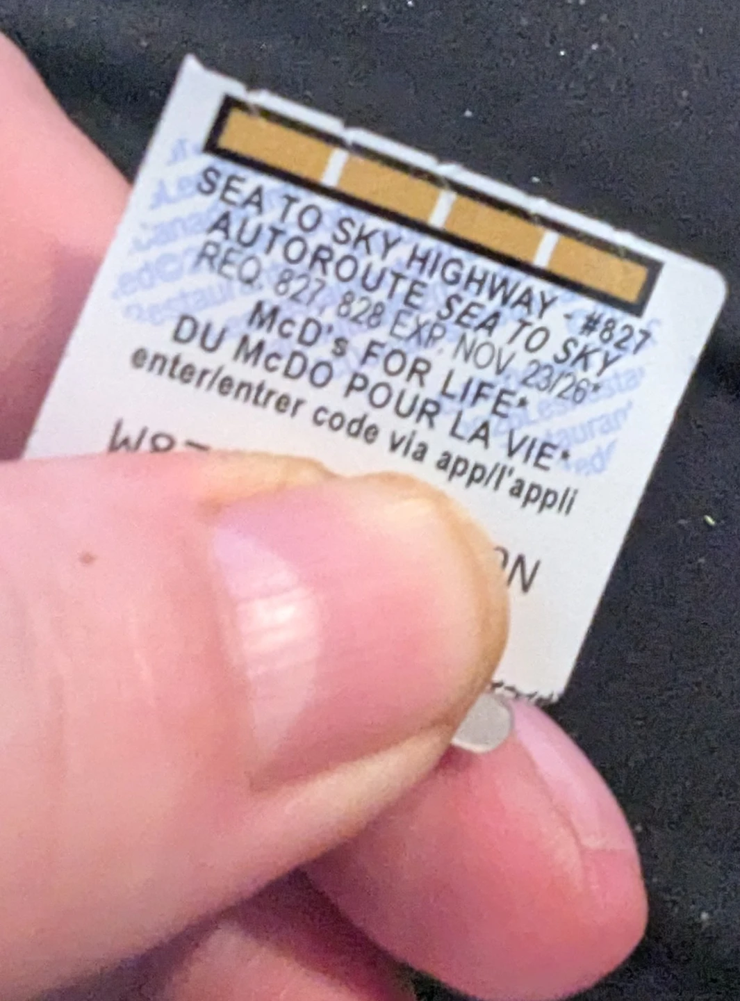 McDonald's Monopoly Sea to Sky Highway #827 Game Piece